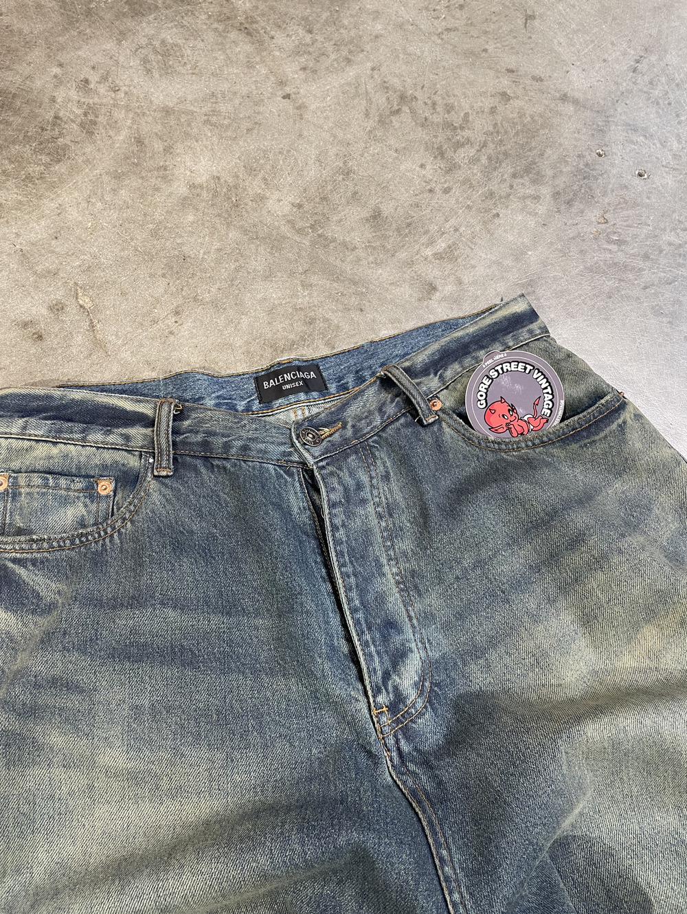 W34 Balenciaga Distressed Super Wide Leg Denim Baggy faded